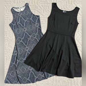 Sleeveless dresses. Dark Blue and White Size Small, Solid Black Size Medium